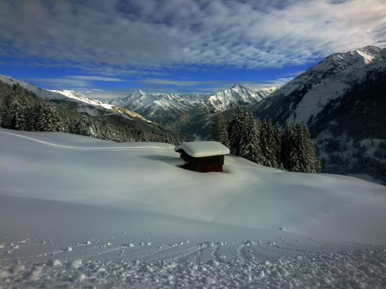 Ein winterlicher Gruß aus den Tuxer Alpen mit Blick zum Ahorn und Tristner.
