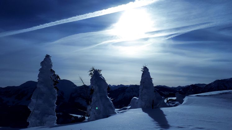Diese Schneefiguren hat der Wind auf der Buchensteinwand gebaut.